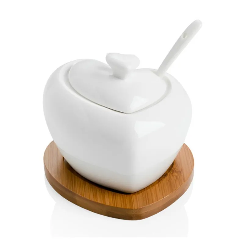 Ostatnie sztuki Porcelanowa cukierniczka z łyżeczką i bambusową podstawką Brandani Heart Bonami