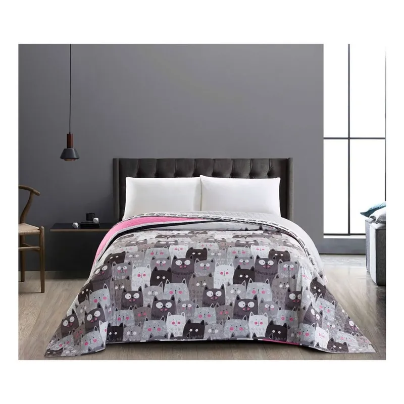 Szara dwustronna narzuta z mikrowłókna DecoKing Cat Invasion, 220x240 cm Bonami Do wyczerpania zapasów