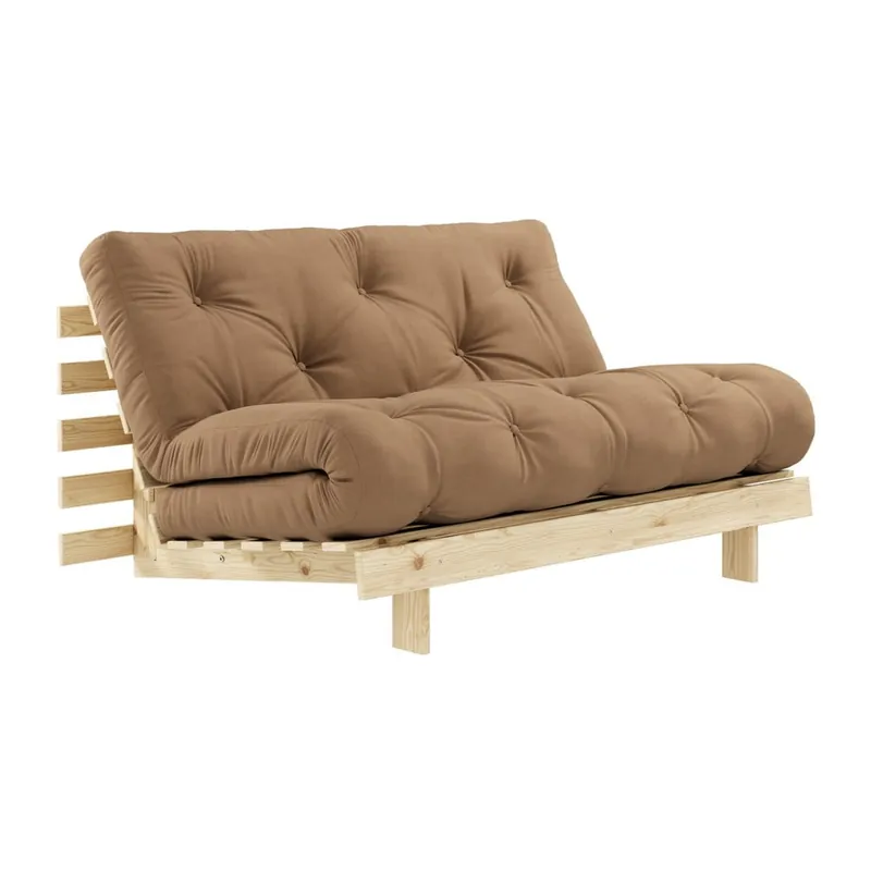 Bezpieczne zakupy Sofa rozkładana z brązowym obiciem Karup Design Roots Raw/Mocca Bonami