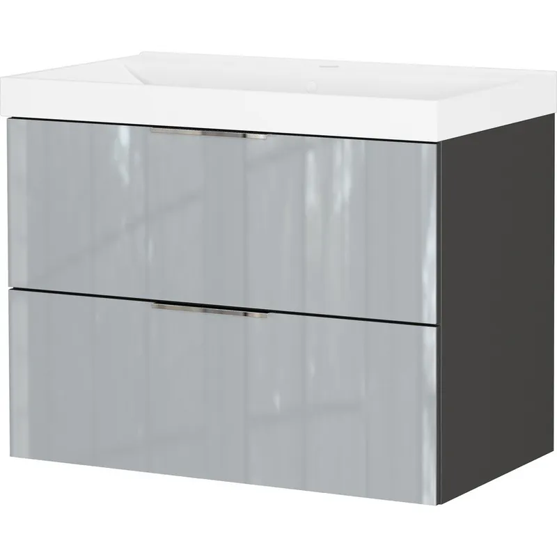Wyjątkowa oferta Szara wisząca szafka z umywalką z połyskiem 81x65 cm Vasio – Germania Bonami
