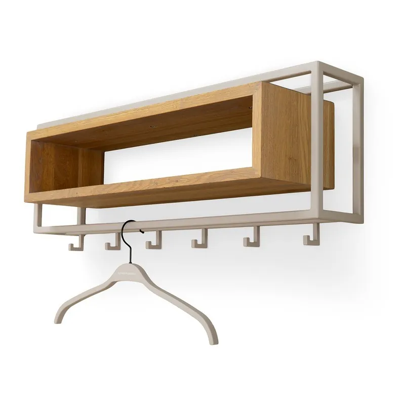 Wieszak ścienny z litego drewna dębowego w naturalnym kolorze/szarobrązowy z półką 78 cm School – Spinder Design Bonami Wyprzedaż