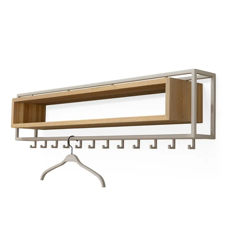 Zamów teraz Wieszak ścienny z litego drewna dębowego w naturalnym kolorze/szarobrązowy z półką 118 cm School – Spinder Design Bonami