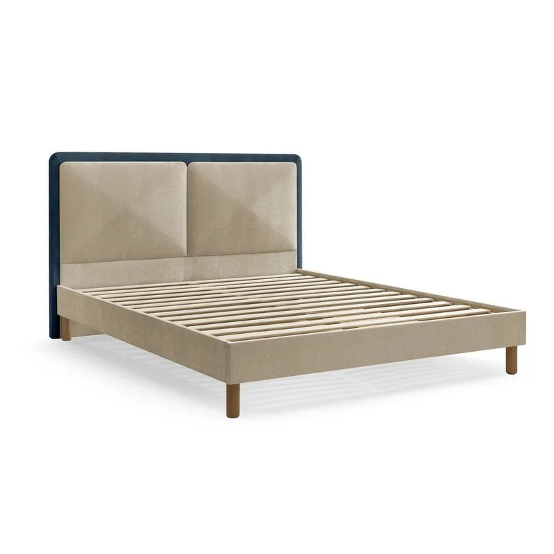 Niebieskie/beżowe tapicerowane tapicerowane łóżko dwuosobowe ze stelażem 140x190 cm Mara – Bobochic Paris Bonami Oferta limitowana