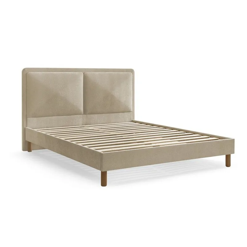 Zniżka Beżowe tapicerowane tapicerowane łóżko dwuosobowe ze stelażem 140x190 cm Mara – Bobochic Paris Bonami