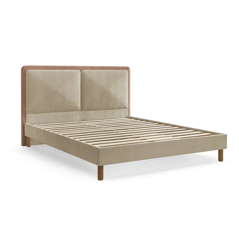 Szaroróżowe tapicerowane tapicerowane łóżko dwuosobowe ze stelażem 140x190 cm Mara – Bobochic Paris Bonami Oferta limitowana