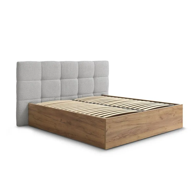 Szare tapicerowane tapicerowane/z płyty wiórowej łóżko dwuosobowe ze schowkiem ze stelażem 160x200 cm Kumo – Bobochic Paris Bonami Premium