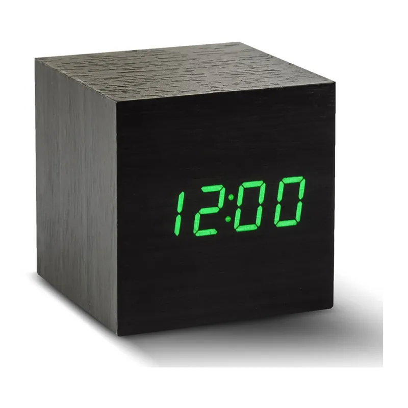 Budzik Cube Click Clock z zielonym LED, czarny Bonami Do wyczerpania zapasów