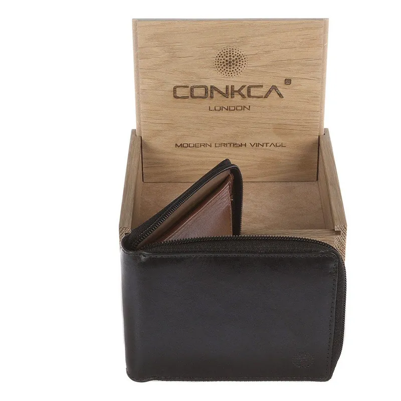 Ekspresowa dostawa Męski portfel skórzany Kingsbury‘ Black/Chestnut Zip-Round Wallet Bonami