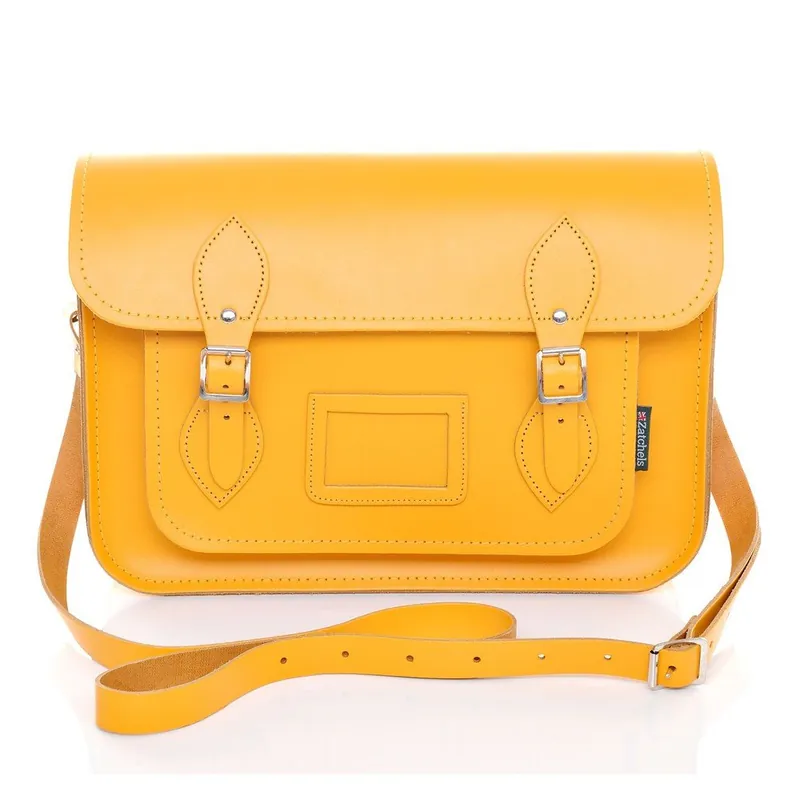 Premium Skórzana torebka Satchel 33 cm, żółta Bonami