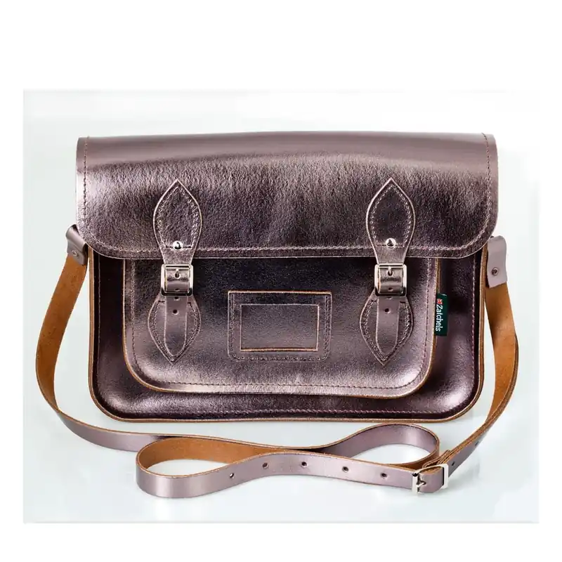 Skórzana torebka Satchel 33 cm, metaliczna Bonami Tani