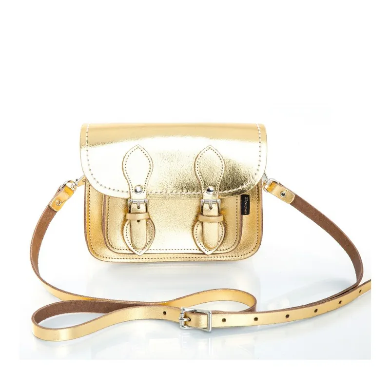 Wysoka jakość Skórzana torebka Satchel 18 cm, złota Bonami