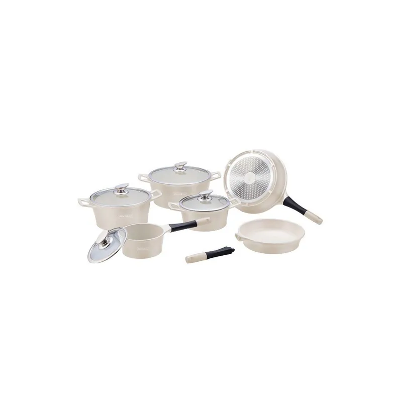 Szybka dostawa 10-częściowy ceramiczny komplet garnków i patelni Die Cast, kremowy kolor Bonami