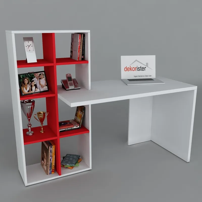 Niska cena Biurko z biblioteczką Win White/Red, 60x151x123,6 cm Bonami