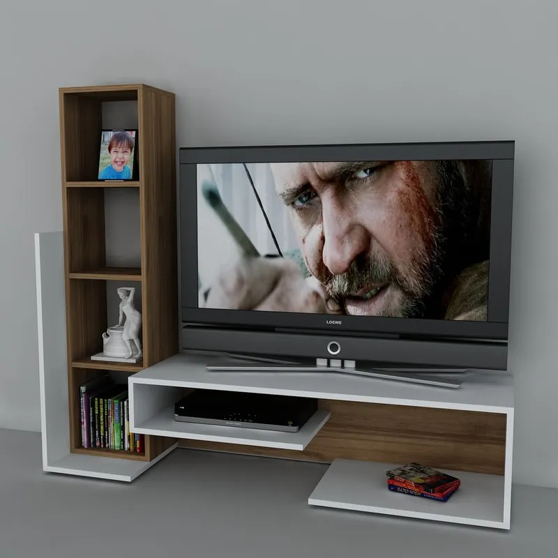 Stolik telewizyjny z regałem Bend White/Walnut, 39x153,6x130,9 cm Bonami Tylko dziś