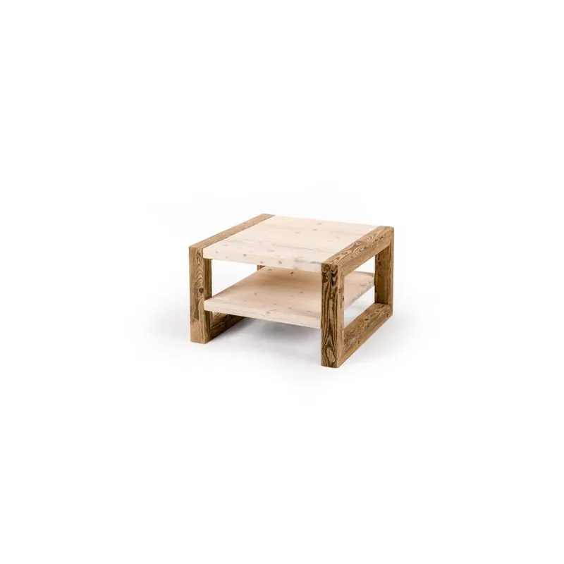 Super okazja Stolik drewniany z półką z jasnym blatem Antique Wood, 68x68 cm Bonami