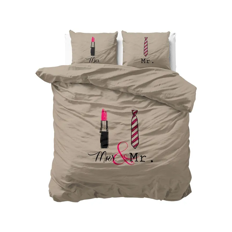 Brązowa dwuosobowa pościel z mikroperkalu Sleeptime Lips and Tie, 240x220 cm Bonami Dostępne od ręki
