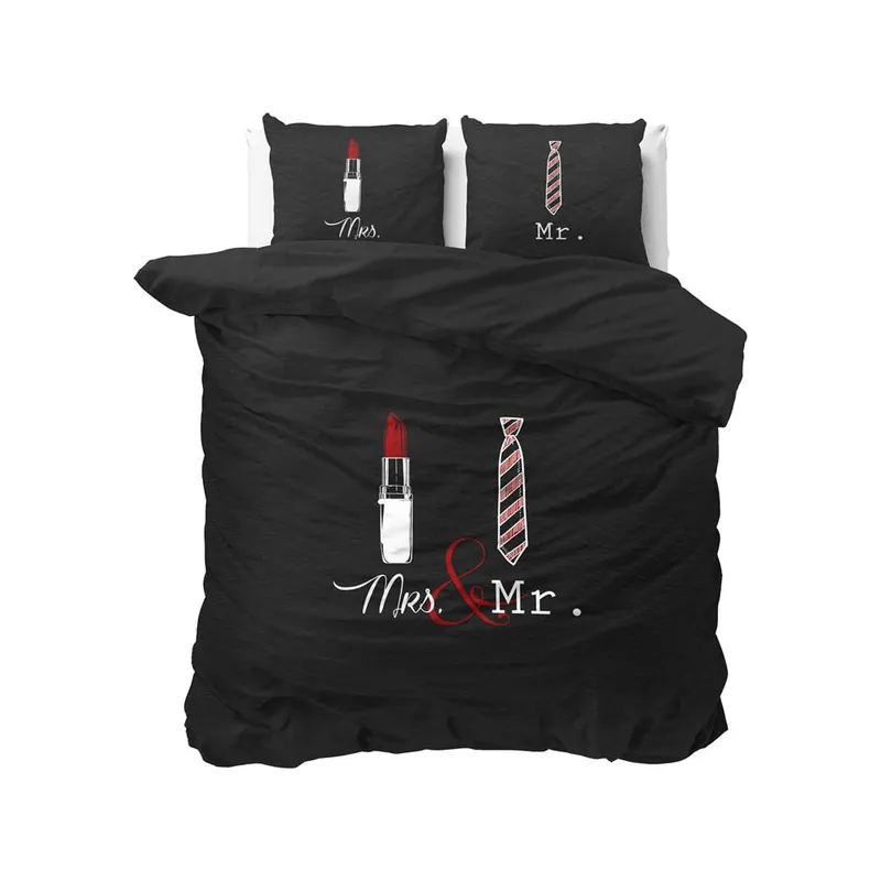 Kup online Czarna dwuosobowa pościel z mikroperkalu Sleeptime Lips and Tie, 240x220 cm Bonami