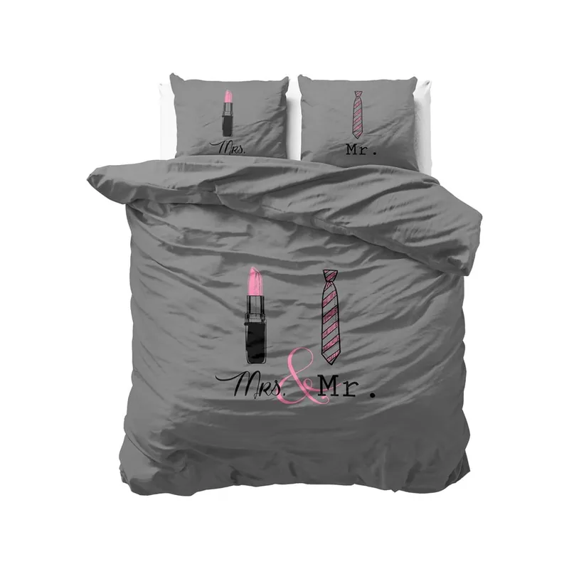 Do wyczerpania zapasów Szara dwuosobowa pościel z mikroperkalu Sleeptime Lips and Tie, 200x220 cm Bonami