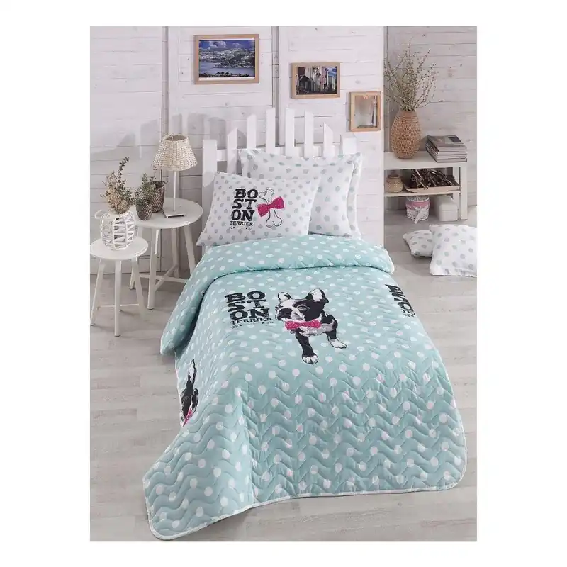 Miętowa narzuta dla dzieci z poszewką na poduszkę Boston, 160x220 cm Bonami Oferta limitowana