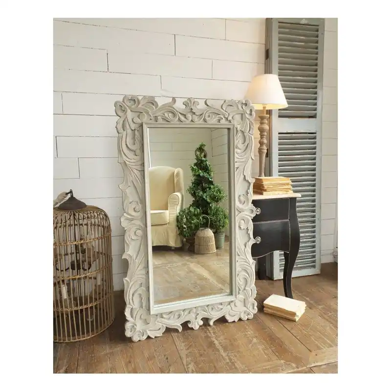 Darmowy zwrot Lustro z ramą z litego drewna jodłowego Orchidea Milano Shabby Grey, 70x116 cm Bonami
