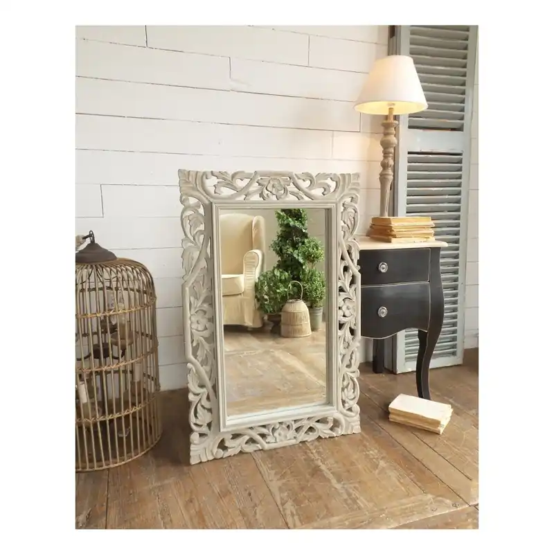 Lustro z ramą z litego drewna jodłowego Orchidea Milano Shabby Grey, 60x90 cm Bonami Okazja