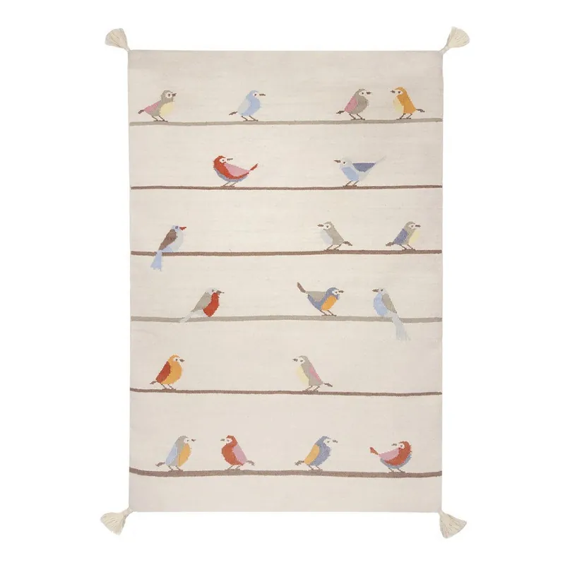 Okazja Beżowy ręcznie tkany dywan wełniany Art For Kids Birds, 110x160 cm Bonami