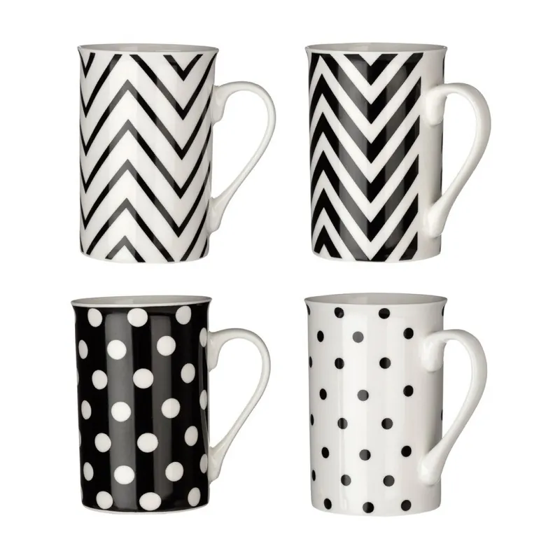 Łatwy zwrot Zestaw 4 czarno-białych kubków Premier Housewares Chevron, 270 ml Bonami