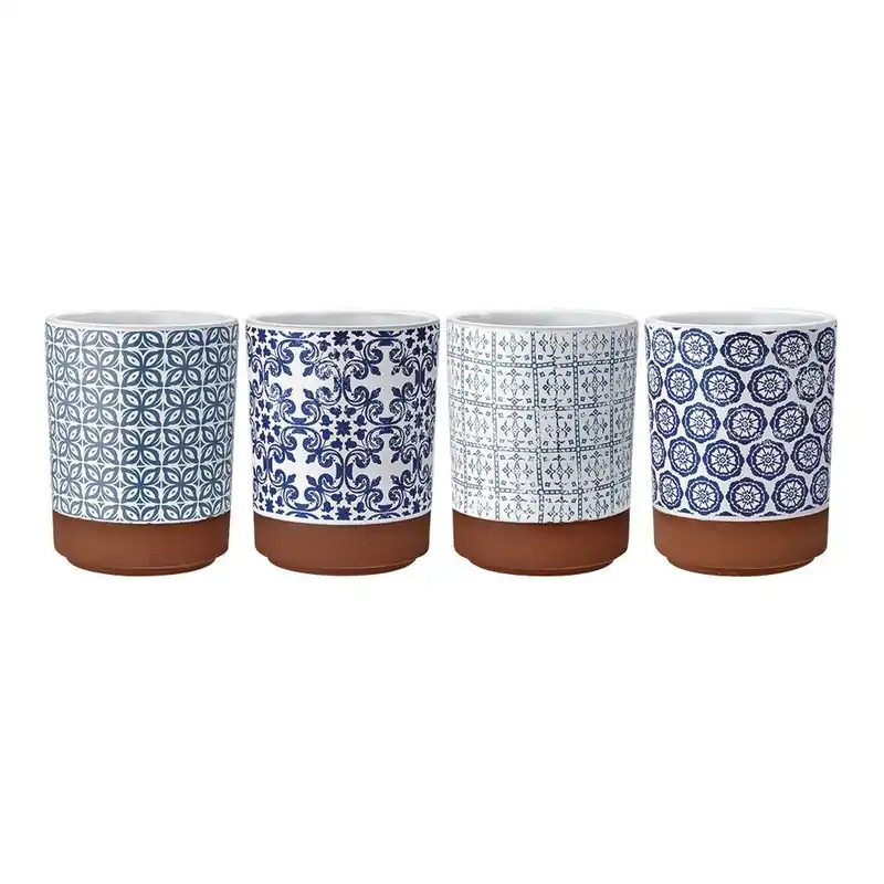 Zestaw 4 kubków terakotowych z niebieskimi wzorami Ladelle Tapas, 250 ml Bonami Oferta limitowana