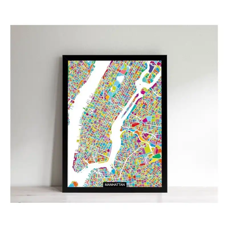 Obrazek w czarnej ramie Homemania Maps Manhattan, 32x42 cm Bonami Łatwy zwrot