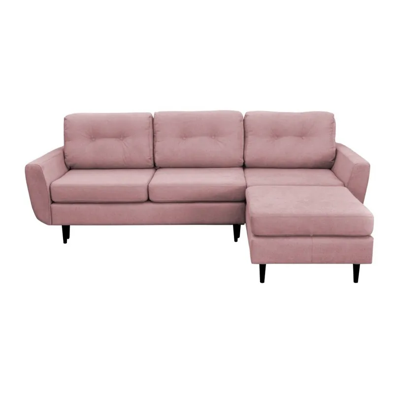 Popularny Jasnoróżowy narożnik rozkładany prawostronny z czarnymi nogami Mazzini Sofas Hortensia Bonami