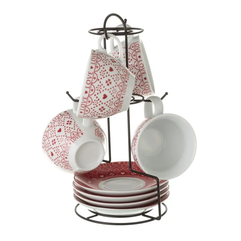 Szybka dostawa Zestaw 4 porcelanowych filiżanek do herbaty Unimasa Red and White Bonami
