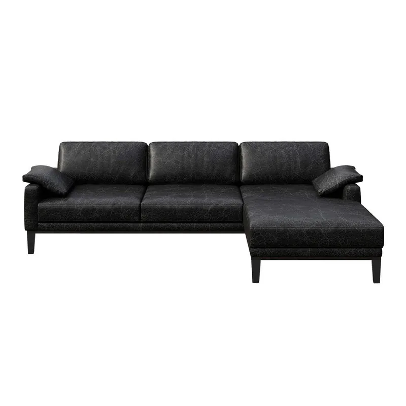 Super okazja Czarna sofa skórzana z szezlongiem po prawej stronie MESONICA Musso Bonami