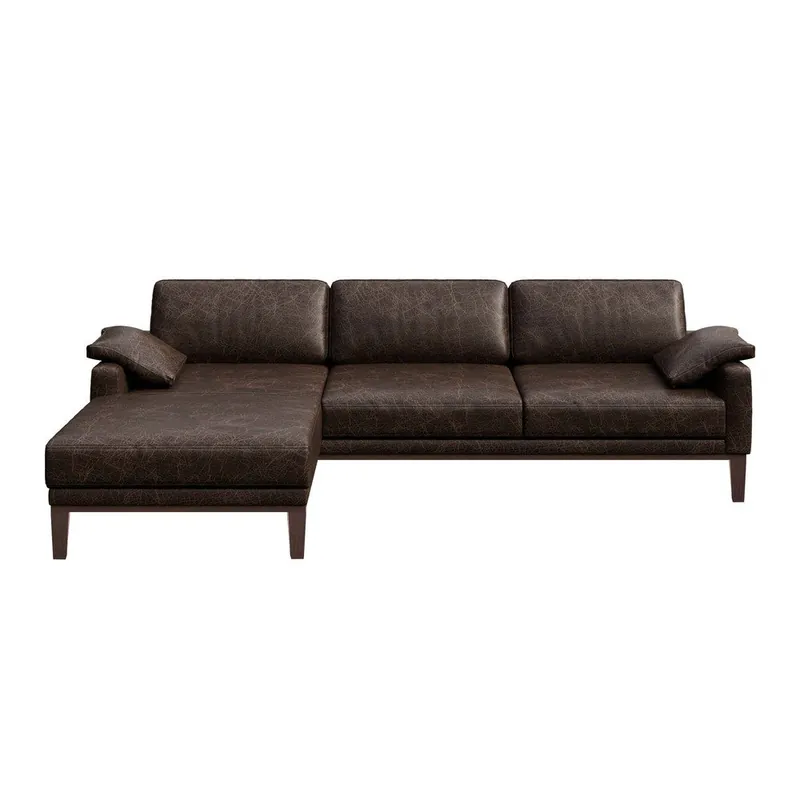 Tani Ciemnobrązowa sofa skórzana z szezlongiem po lewej stronie MESONICA Musso Bonami