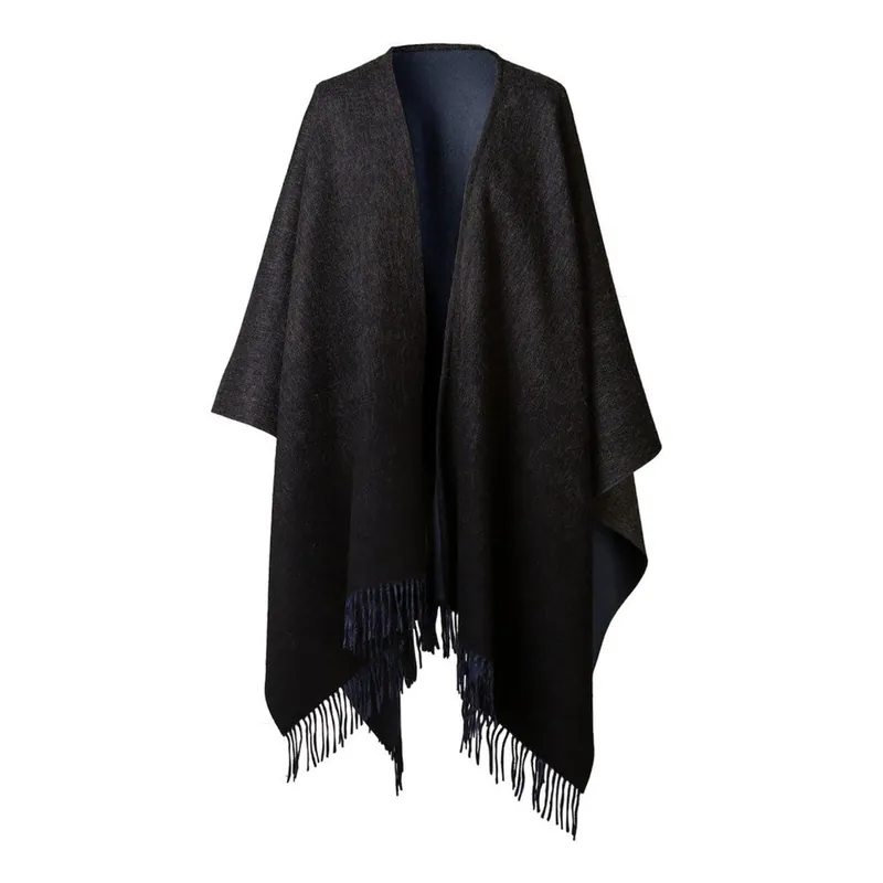 Premium Ciemnoniebieskie ponczo z wełny merino i z dodatkiem kaszmiru Hogarth Reversible Graduation, 190x140 cm Bonami