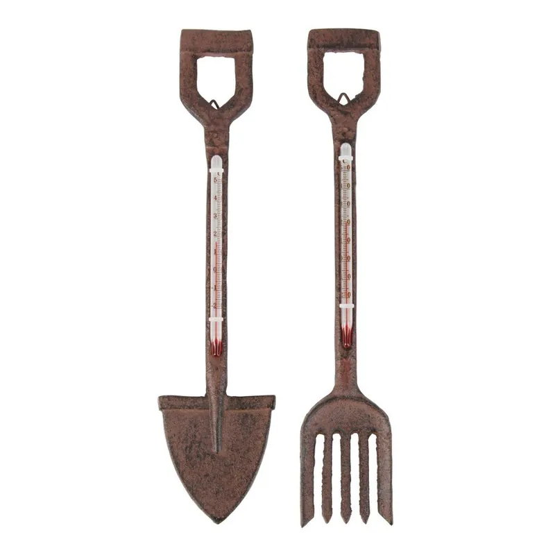Do wyczerpania zapasów Zestaw 2 żeliwnych termometrów w kształcie widełek i łopatki Esschert Design, wys. 26,5 cm Bonami
