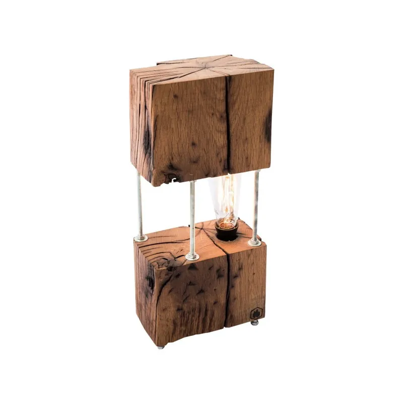 Rabat Lampa stołowa z drewna dębowego z recyklingu FLAME furniture Inc. Cube Bonami