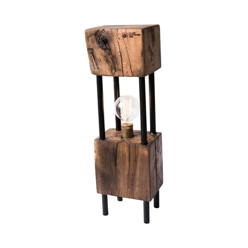 Darmowy zwrot Lampa stołowa z drewna dębowego z recyklingu FLAME furniture Inc. Monolit Bonami