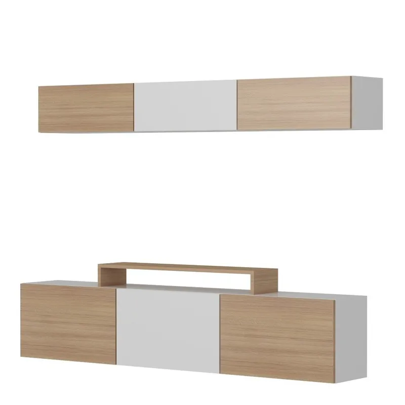 Wysoka jakość Biała meblościanka z dekorem drewna tekowego Mobito Design Line Bonami