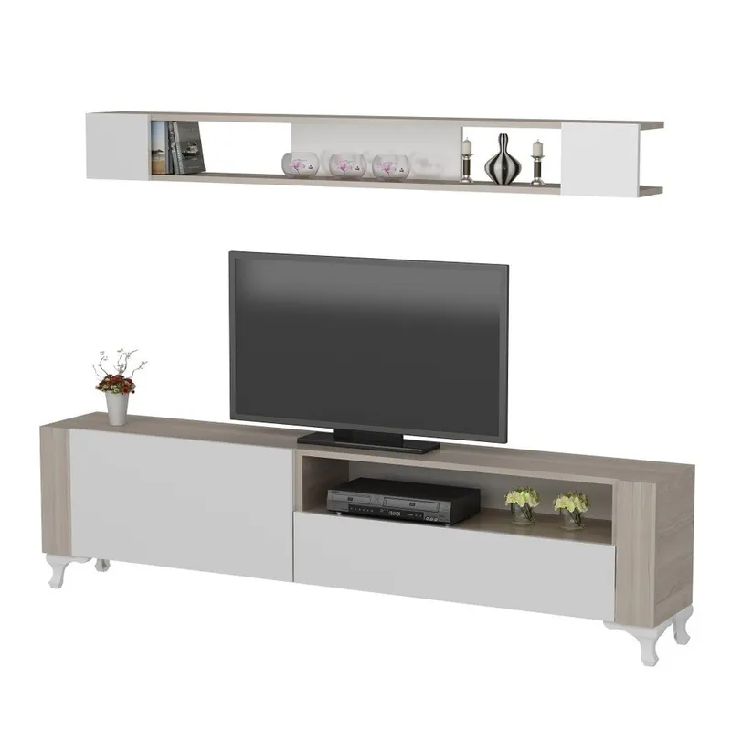 Biała meblościanka z dekorem jasnego drewna Mobito Design Sanat Bonami Premium