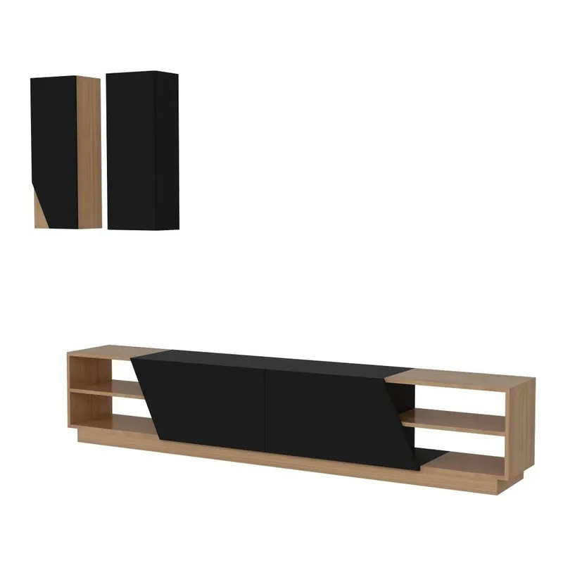 Meblościanka z dekorem drewna tekowego i czarnymi szczegółami Mobito Design Zebra Bonami Oferta limitowana