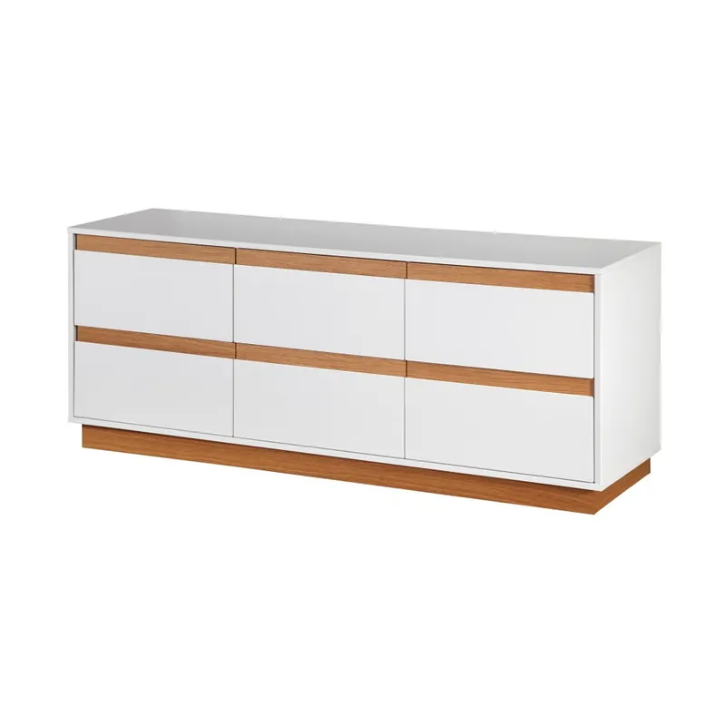 Biała komoda z cokołem i drewnianymi szczegółami Dřevotvar Ontur 11 Bonami Oferta czasowa