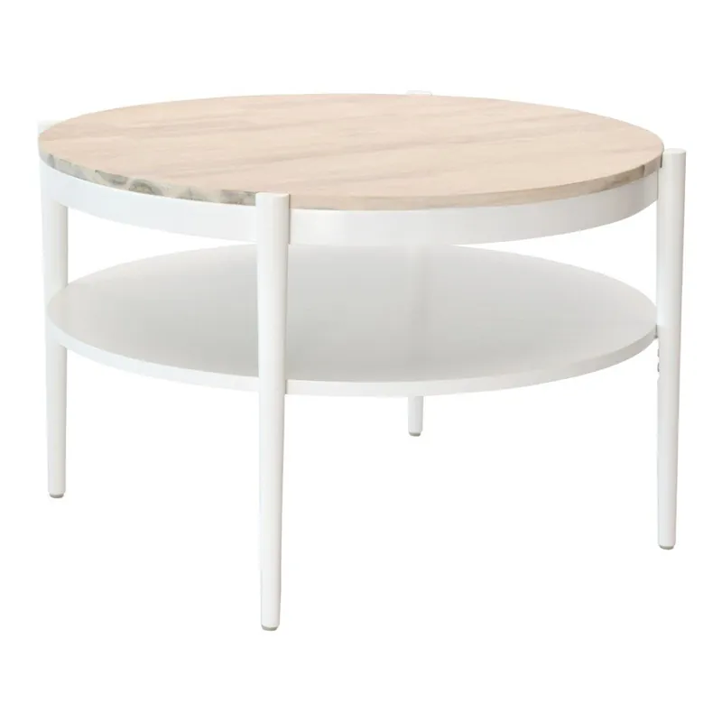 Najlepsza cena Biały stolik z drewnianym blatem RGE Olive, ⌀ 82 cm Bonami