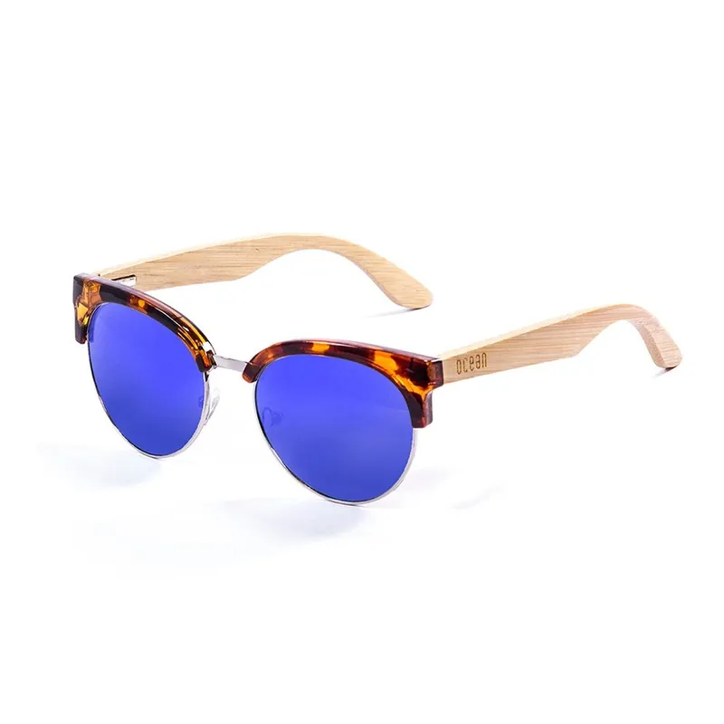 Tani Bambusowe tygrysie okulary przeciwsłoneczne z niebieskimi szkłami Ocean Sunglasses Medano Lindsey Bonami