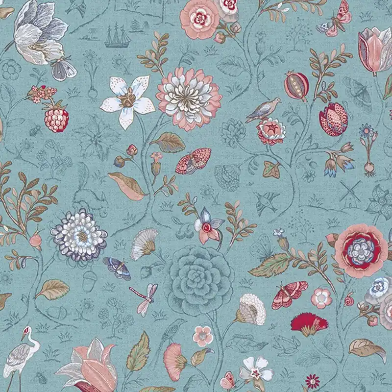 Łatwy zwrot Niebiesko-zielona tapeta z włókna szklanego Pip Studio Flowers Bonami