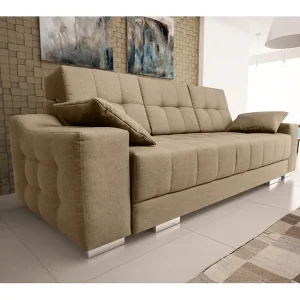 Beżowa, rozkładana sofa z pojemnikiem na pościel Cyntia Wybór klientów