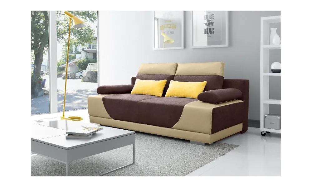 Ograniczona ilość Brązowa, rozkładana sofa z pojemnikiem na pościel Gregory