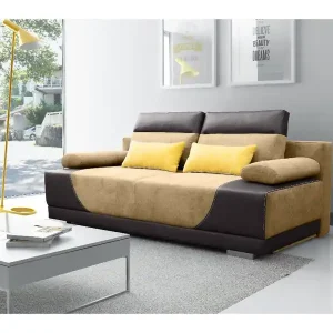 Beżowa, rozkładana sofa z pojemnikiem na pościel Gregory Premium