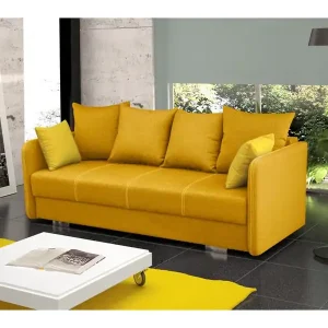Żółta, rozkładana sofa z pojemnikiem na pościel Iga Wyprzedaż