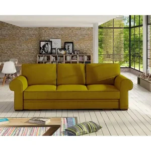 Żółta, rozkładana sofa z pojemnikiem na pościel Bukiet Taniej