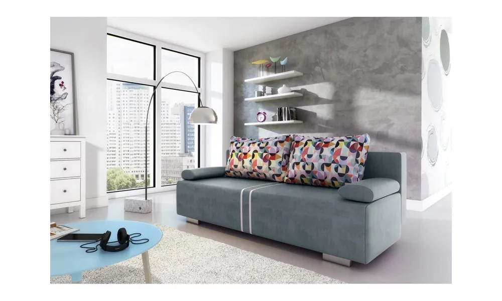 Oferta czasowa Jasnoszara, rozkładana sofa z pojemnikiem na pościel Malina